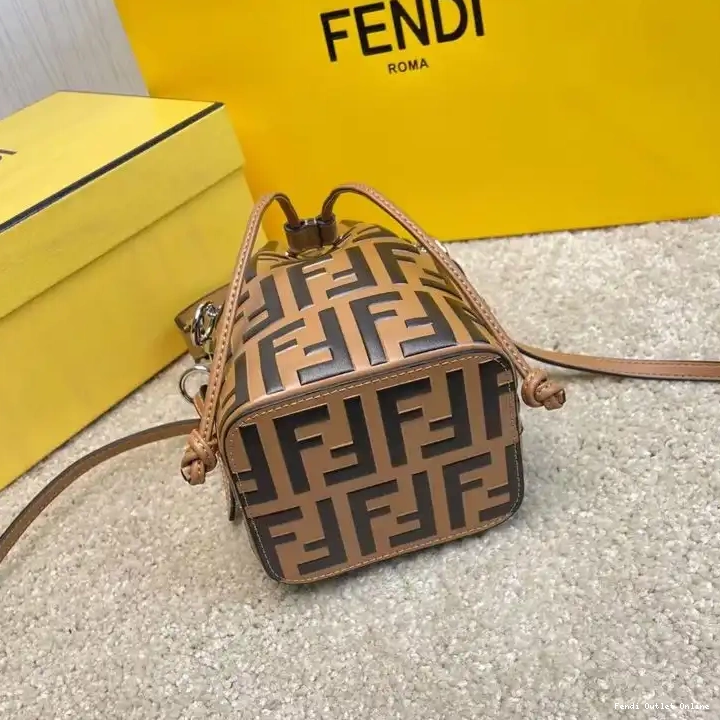 Cheap Motif Bag In FF Calf Mini Tresor Mon Fendi Khaki Bucket Leather 0617